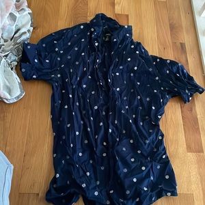 Short Sleeve Blue Polka Dot Design Button Up